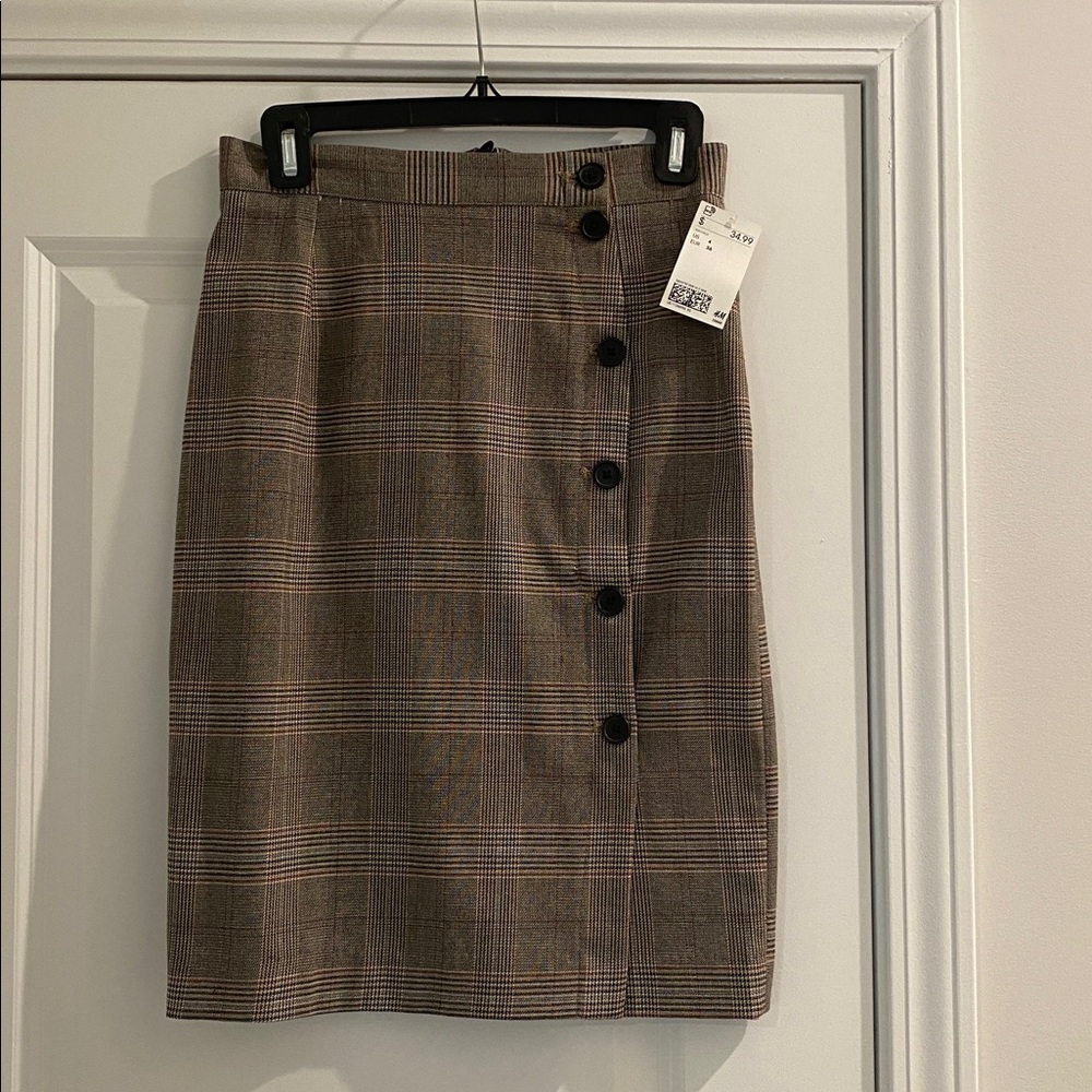 H&M Plaid Button-Front Skirt